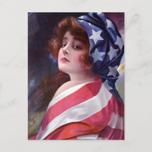 Vintage Lady Liberty Wrapped in American Flag Postcard