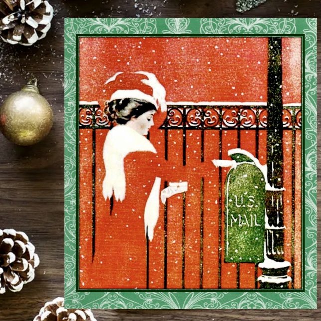 Vintage Lady Mailing cards Square Sticker (Creator Uploaded)