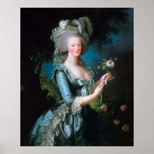 Vintage Lady Marie Antoinette With Pink Rose Poster