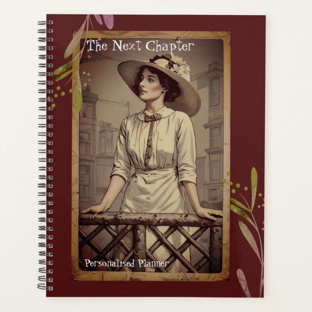 Vintage Lady Next Chapter Quote Red Journal  Planner (Front)