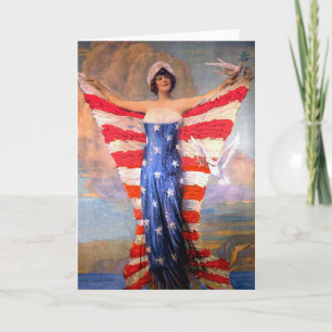 Vintage Lady of Liberty Patriotic American Flag Card