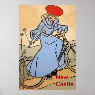 Vintage Lady On Bike, New Castle Poster