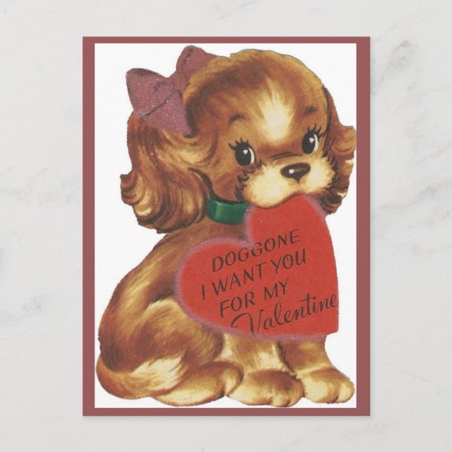 Vintage Lady Puppy Valentine Holiday Postcard (Front)