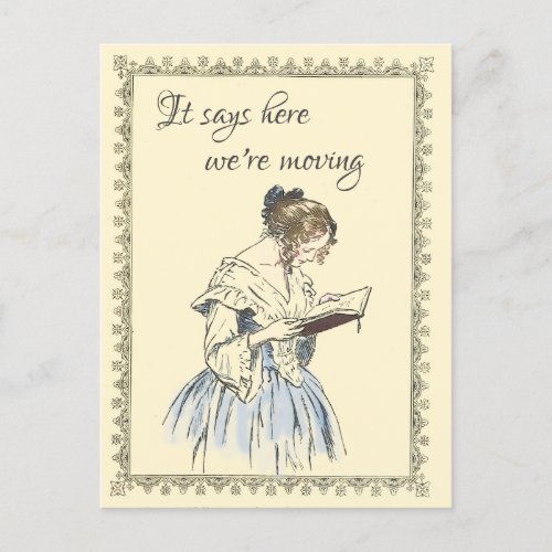 Vintage Lady Reading a Book Moving Announcement Postcard