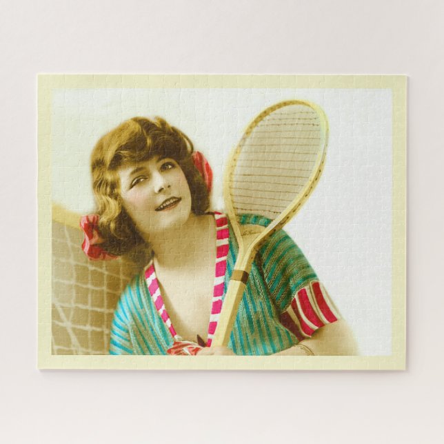 Vintage lady ready for tennis jigsaw puzzle (Horizontal)