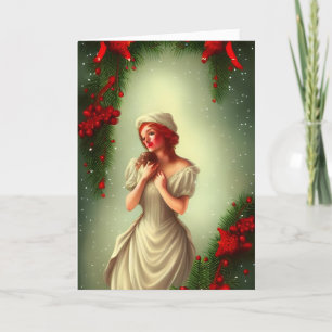 Vintage Lady Retro Christmas Holiday Card