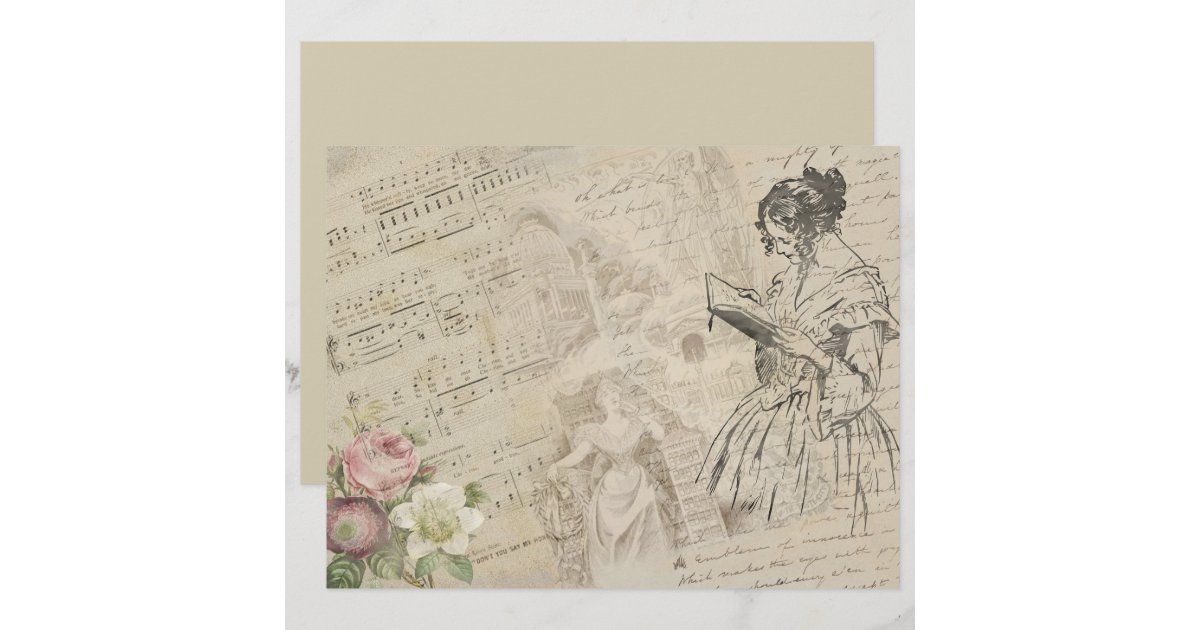 Vintage Lady Script Music Sheet Scrapbook Paper | Zazzle
