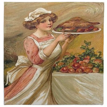 Vintage  Lady Serving Thanksgiving Turkey Napkin by esoticastore at Zazzle