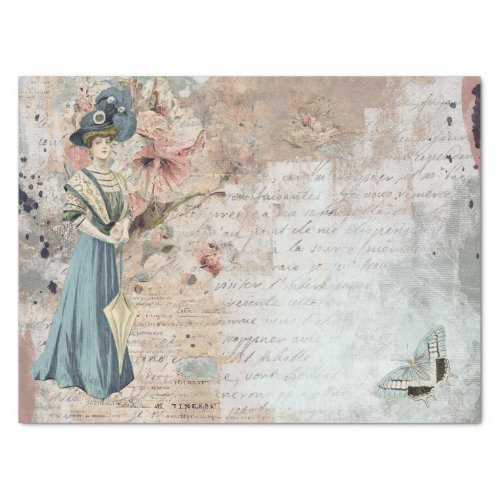 Vintage Lady Shabby French Script Butterfly Craft  Tissue Paper