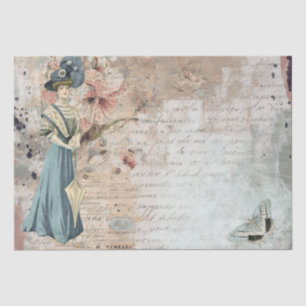 Vintage Lady Shabby French Script Butterfly Craft Tissue Paper
