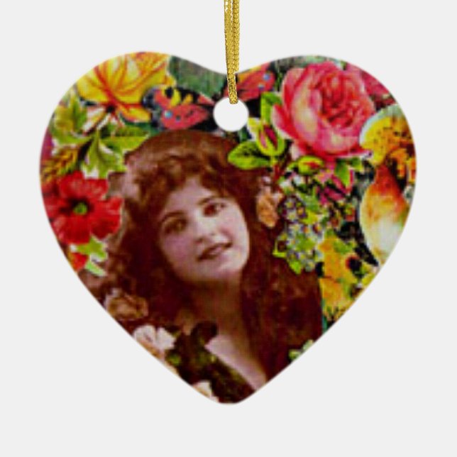 Vintage Lady Surrounded by Flowers Ornament (Front)