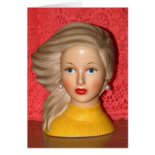 Vintage Lady Teen Head Vase Windswept Hair Card