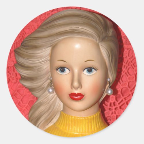 Vintage Lady Teen Head Vase Windswept Hair Classic Round Sticker