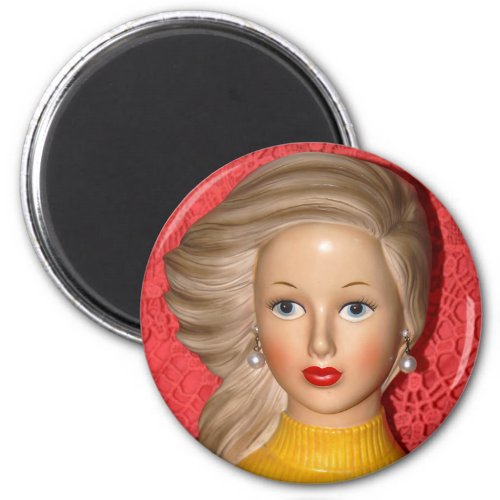 Vintage Lady Teen Head Vase Windswept Hair Magnet