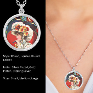 Vintage Lady Valentine Round Silver Plated Necklace