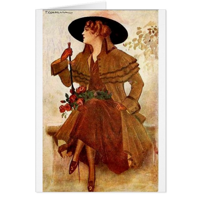 Vintage Lady Waiting on a Bench, (Front)