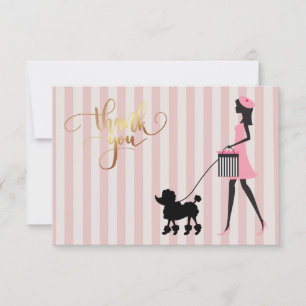 Vintage Lady walking black poodle Thank You Card