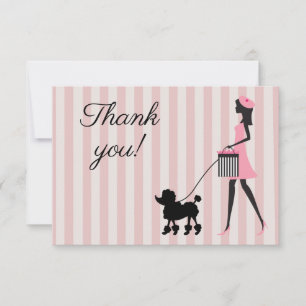 Vintage Lady walking black poodle Thank You Card
