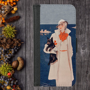 Vintage Lady White Suit Scotty Terrier Dog Ocean iPhone 8/7 Wallet Case