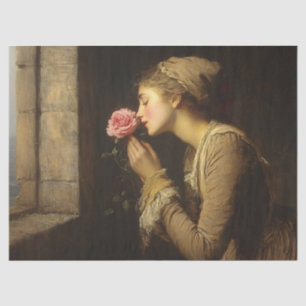 Vintage Lady With a Pink Rose Decoupage Tissue Paper