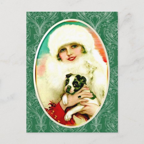 Vintage Lady with Boston Terrier Postcard