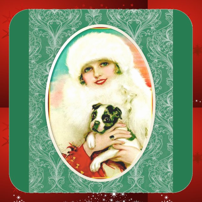 Vintage Lady with Boston Terrier Square Sticker (Creator Uploaded)