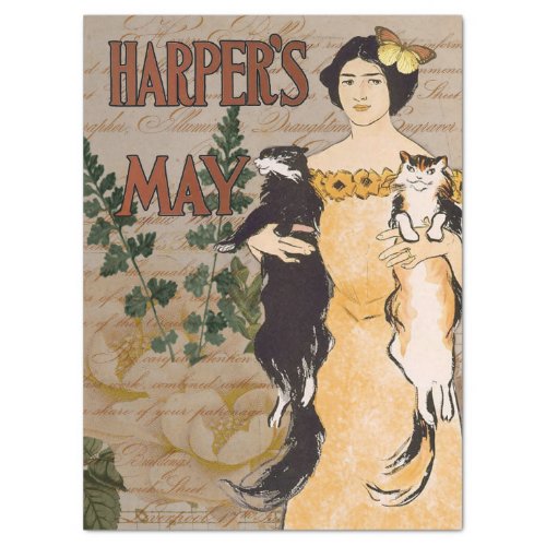 Vintage Lady with cats decoupage Tissue Paper