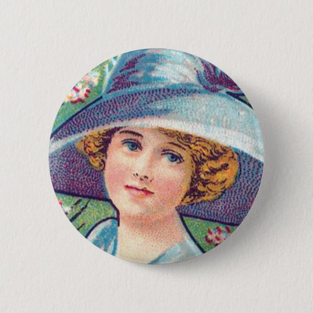 Vintage Lady with Hat Button (Front)