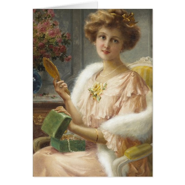Vintage Lady with Mirror & Jewelry Box, (Front)