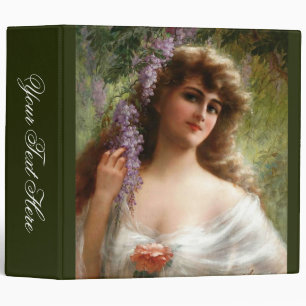 Vintage Lady With Purple Flowers & Peach Rose 3 Ring Binder