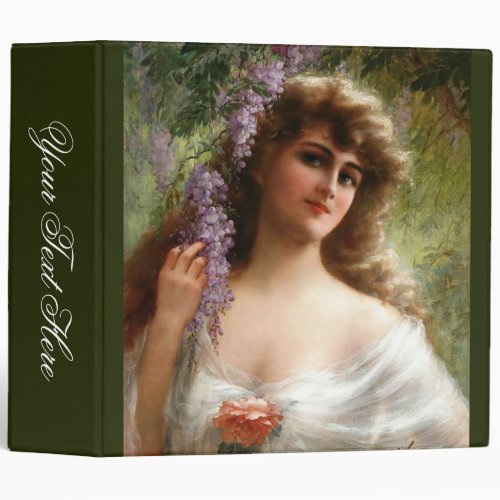 Vintage Lady With Purple Flowers  Peach Rose 3 Ring Binder