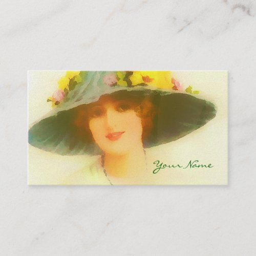 Vintage Lady with spring hat Business Card Templates