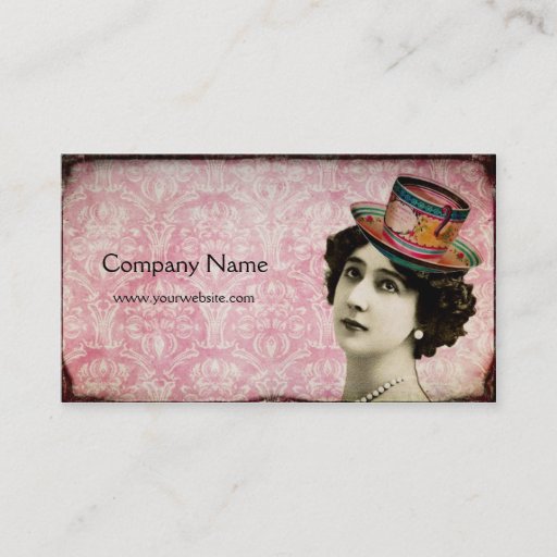 Customizable Vintage Lady with Teacup Hat Business Card