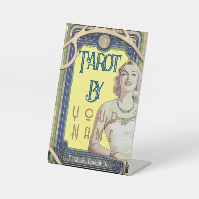 Vintage Lady Yellow Tarot Card Pedestal Sign (Front)