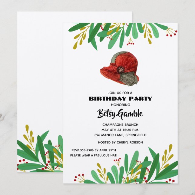 Vintage Lady's Hat Birthday Party Invitation (Front/Back)