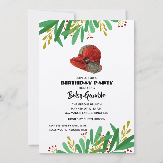 Vintage Lady's Hat Birthday Party Invitations (Front)