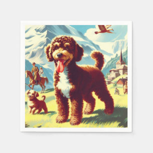 Vintage Lagotto Romagnolo Dog Painting Napkins