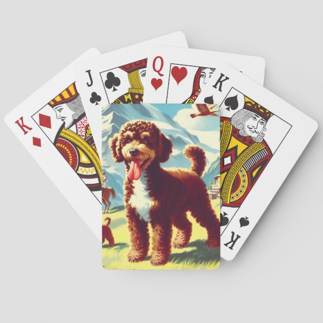 Vintage Lagotto Romagnolo Dog Painting Poker Cards (Back)