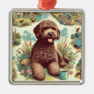 Vintage Lagotto Romagnolo Illustration Metal Ornament