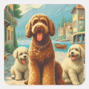 Vintage Lagotto Romagnolo Illustration Square Sticker