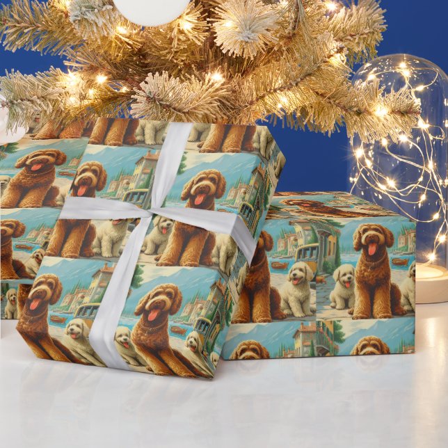 Vintage Lagotto Romagnolo Illustration Wrapping Paper (Holidays)