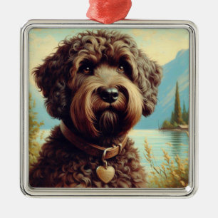 Vintage Lagotto Romagnolo Painting Metal Ornament
