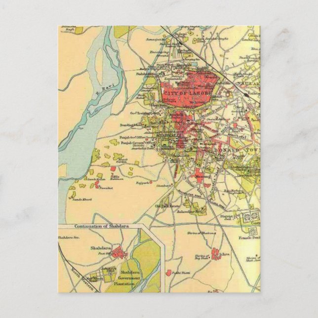 Vintage Lahore Map Postcard (Front)
