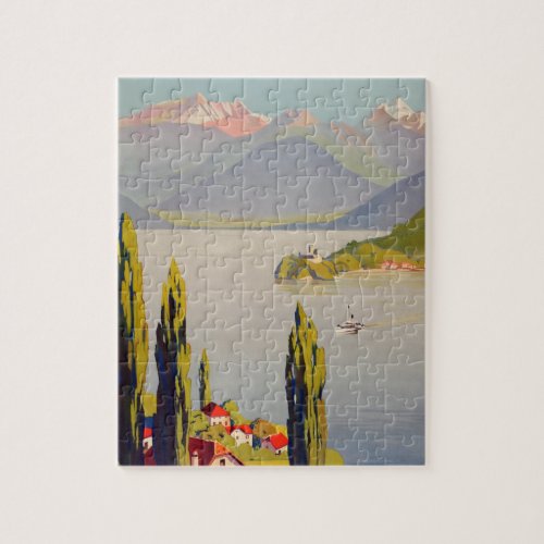 Vintage Lake Annecy France Travel Poster Jigsaw Puzzle
