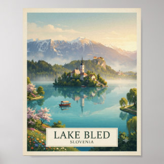 Vintage Lake Bled Slovenia Travel Poster