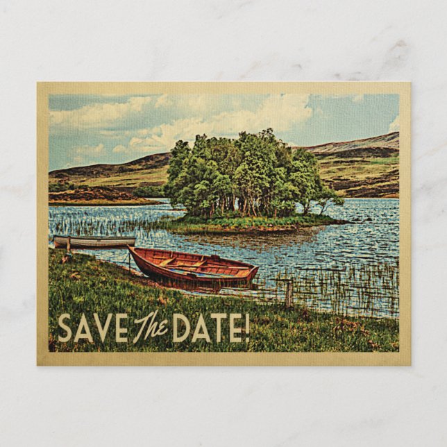 Vintage Lake Boat Save The Date Postcards Nature (Front)