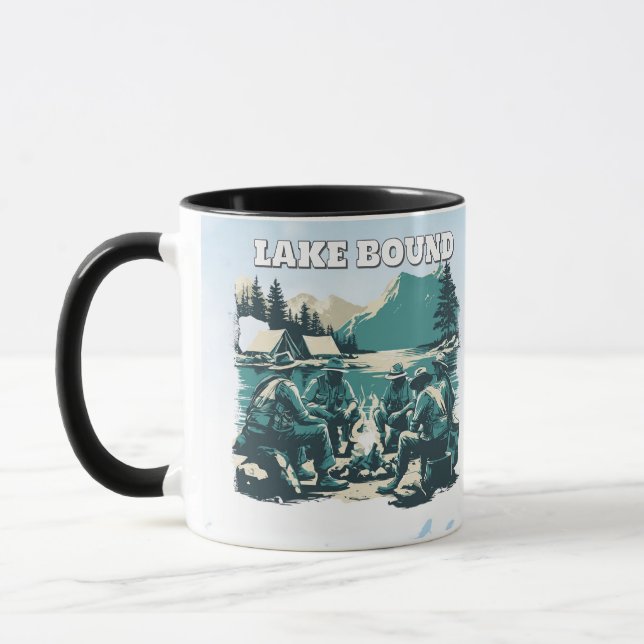 Vintage Lake Bound Camping Campfire Graphic Mug (Left)