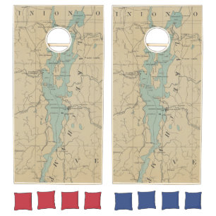 Vintage Lake Champlain Lighthouse Map (1896) Cornhole Set