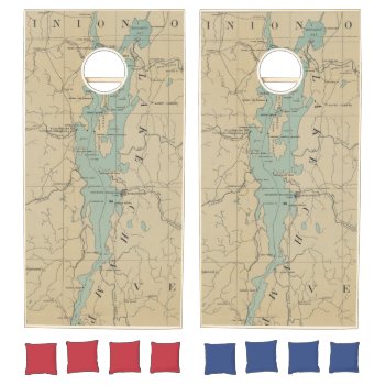 Vintage Lake Champlain Lighthouse Map (1896) Cornhole Set by Alleycatshirts at Zazzle