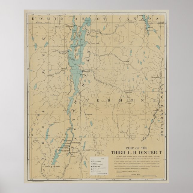 Vintage Lake Champlain Lighthouse Map (1896) Poster (Front)